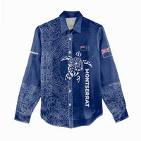 Montserrat Women Casual Shirt with Tribal Sea Turtle Illustration Blue Polynesian Pattern Design - Wonder Print Shop