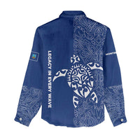 Montserrat Women Casual Shirt with Tribal Sea Turtle Illustration Blue Polynesian Pattern Design - Wonder Print Shop