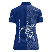 Montserrat Women Polo Shirt with Tribal Sea Turtle Illustration Blue Polynesian Pattern Design - Wonder Print Shop