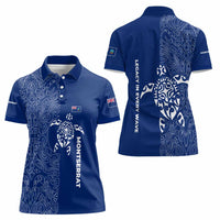 Montserrat Women Polo Shirt with Tribal Sea Turtle Illustration Blue Polynesian Pattern Design - Wonder Print Shop