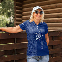 Montserrat Women Polo Shirt with Tribal Sea Turtle Illustration Blue Polynesian Pattern Design - Wonder Print Shop