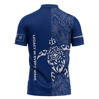 Montserrat Zipper Polo Shirt with Tribal Sea Turtle Illustration Blue Polynesian Pattern Design - Wonder Print Shop