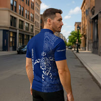 Montserrat Zipper Polo Shirt with Tribal Sea Turtle Illustration Blue Polynesian Pattern Design - Wonder Print Shop