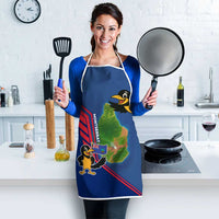 Montserrat Apron with Cartoon Bird and Island Map Blue Red Stripe Design - Wonder Print Shop