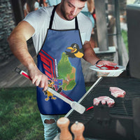 Montserrat Apron with Cartoon Bird and Island Map Blue Red Stripe Design - Wonder Print Shop