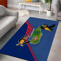 Montserrat Area Rug with Cartoon Bird and Island Map Blue Red Stripe Design - Wonder Print Shop
