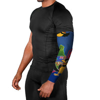 Montserrat Arm Sleeves with Cartoon Bird and Island Map Blue Red Stripe Design - Wonder Print Shop