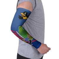 Montserrat Arm Sleeves with Cartoon Bird and Island Map Blue Red Stripe Design - Wonder Print Shop