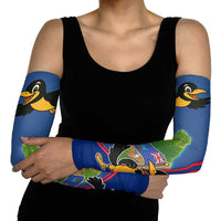 Montserrat Arm Sleeves with Cartoon Bird and Island Map Blue Red Stripe Design - Wonder Print Shop