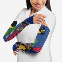 Montserrat Arm Sleeves with Cartoon Bird and Island Map Blue Red Stripe Design - Wonder Print Shop
