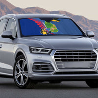 Montserrat Auto Sun Shade with Cartoon Bird and Island Map Blue Red Stripe Design - Wonder Print Shop