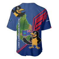 Montserrat Baseball Jersey with Cartoon Bird and Island Map Blue Red Stripe Design - Wonder Print Shop