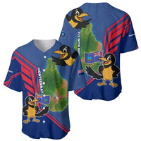 Montserrat Baseball Jersey with Cartoon Bird and Island Map Blue Red Stripe Design - Wonder Print Shop