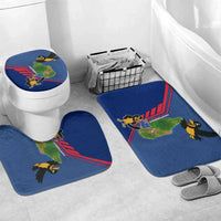 Montserrat Bathroom Set with Cartoon Bird and Island Map Blue Red Stripe Design - Wonder Print Shop