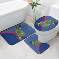 Montserrat Bathroom Set with Cartoon Bird and Island Map Blue Red Stripe Design - Wonder Print Shop