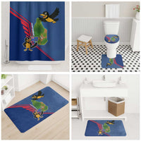 Montserrat Bathroom Set with Cartoon Bird and Island Map Blue Red Stripe Design - Wonder Print Shop
