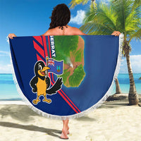 Montserrat Beach Blanket with Cartoon Bird and Island Map Blue Red Stripe Design - Wonder Print Shop
