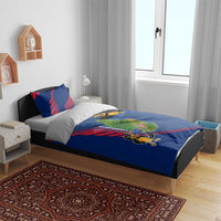 Montserrat Bedding Set with Cartoon Bird and Island Map Blue Red Stripe Design - Wonder Print Shop