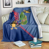 Montserrat Blanket with Cartoon Bird and Island Map Blue Red Stripe Design - Wonder Print Shop