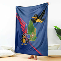 Montserrat Blanket with Cartoon Bird and Island Map Blue Red Stripe Design - Wonder Print Shop