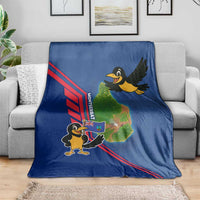 Montserrat Blanket with Cartoon Bird and Island Map Blue Red Stripe Design - Wonder Print Shop