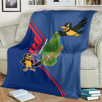 Montserrat Blanket with Cartoon Bird and Island Map Blue Red Stripe Design - Wonder Print Shop