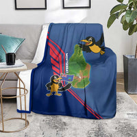 Montserrat Blanket with Cartoon Bird and Island Map Blue Red Stripe Design - Wonder Print Shop