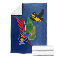 Montserrat Blanket with Cartoon Bird and Island Map Blue Red Stripe Design - Wonder Print Shop