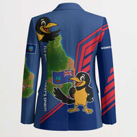 Montserrat Blazer with Cartoon Bird and Island Map Blue Red Stripe Design - Wonder Print Shop