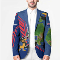 Montserrat Blazer with Cartoon Bird and Island Map Blue Red Stripe Design - Wonder Print Shop
