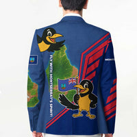 Montserrat Blazer with Cartoon Bird and Island Map Blue Red Stripe Design - Wonder Print Shop