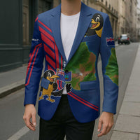 Montserrat Blazer with Cartoon Bird and Island Map Blue Red Stripe Design - Wonder Print Shop