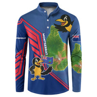 Montserrat Button Sweatshirt with Cartoon Bird and Island Map Blue Red Stripe Design - Wonder Print Shop