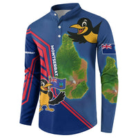 Montserrat Button Sweatshirt with Cartoon Bird and Island Map Blue Red Stripe Design - Wonder Print Shop