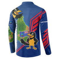 Montserrat Button Sweatshirt with Cartoon Bird and Island Map Blue Red Stripe Design - Wonder Print Shop