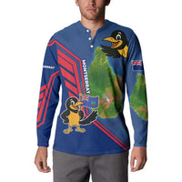 Montserrat Button Sweatshirt with Cartoon Bird and Island Map Blue Red Stripe Design - Wonder Print Shop