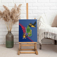 Montserrat Canvas Wall Art with Cartoon Bird and Island Map Blue Red Stripe Design - Wonder Print Shop