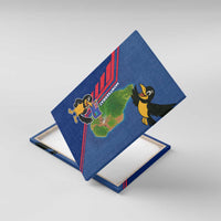 Montserrat Canvas Wall Art with Cartoon Bird and Island Map Blue Red Stripe Design - Wonder Print Shop