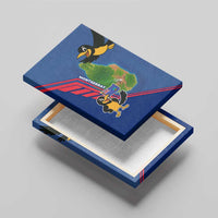 Montserrat Canvas Wall Art with Cartoon Bird and Island Map Blue Red Stripe Design - Wonder Print Shop