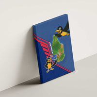 Montserrat Canvas Wall Art with Cartoon Bird and Island Map Blue Red Stripe Design - Wonder Print Shop