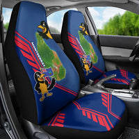 Montserrat Car Seat Cover with Cartoon Bird and Island Map Blue Red Stripe Design - Wonder Print Shop