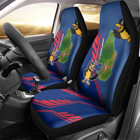 Montserrat Car Seat Cover with Cartoon Bird and Island Map Blue Red Stripe Design - Wonder Print Shop