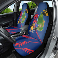 Montserrat Car Seat Cover with Cartoon Bird and Island Map Blue Red Stripe Design - Wonder Print Shop