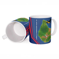 Montserrat Ceramic Mug with Cartoon Bird and Island Map Blue Red Stripe Design - Wonder Print Shop