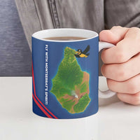 Montserrat Ceramic Mug with Cartoon Bird and Island Map Blue Red Stripe Design - Wonder Print Shop