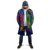 Montserrat Cloak with Cartoon Bird and Island Map Blue Red Stripe Design - Wonder Print Shop