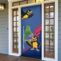 Montserrat Door Cover with Cartoon Bird and Island Map Blue Red Stripe Design - Wonder Print Shop