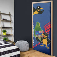 Montserrat Door Cover with Cartoon Bird and Island Map Blue Red Stripe Design - Wonder Print Shop