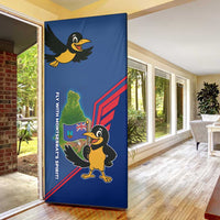 Montserrat Door Cover with Cartoon Bird and Island Map Blue Red Stripe Design - Wonder Print Shop