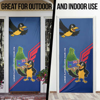 Montserrat Door Cover with Cartoon Bird and Island Map Blue Red Stripe Design - Wonder Print Shop